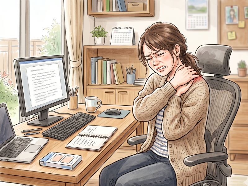 肩に手を当てている女性