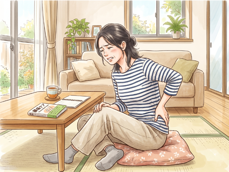 腰に手を当てている女性